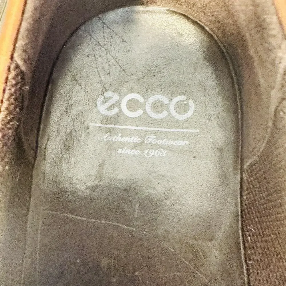 Ecco Shoes Mens 11.5 Brown Leather Helsinki Oxford Dress Square Moc Toe Lace Up